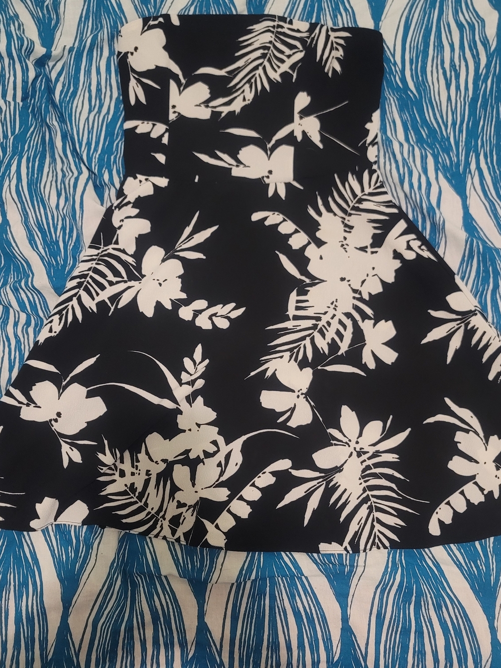 Black & White Floral Strapless Dress